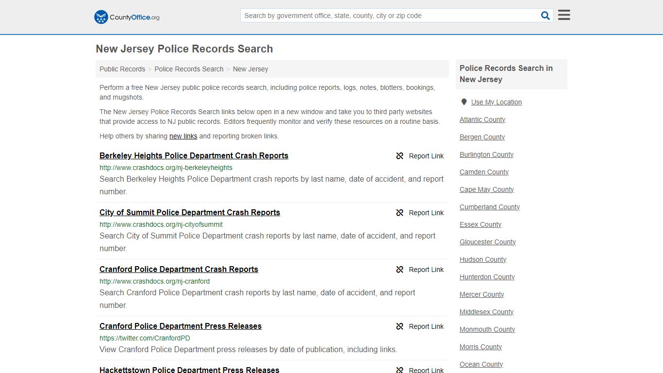 New Jersey Police Records Search - County Office