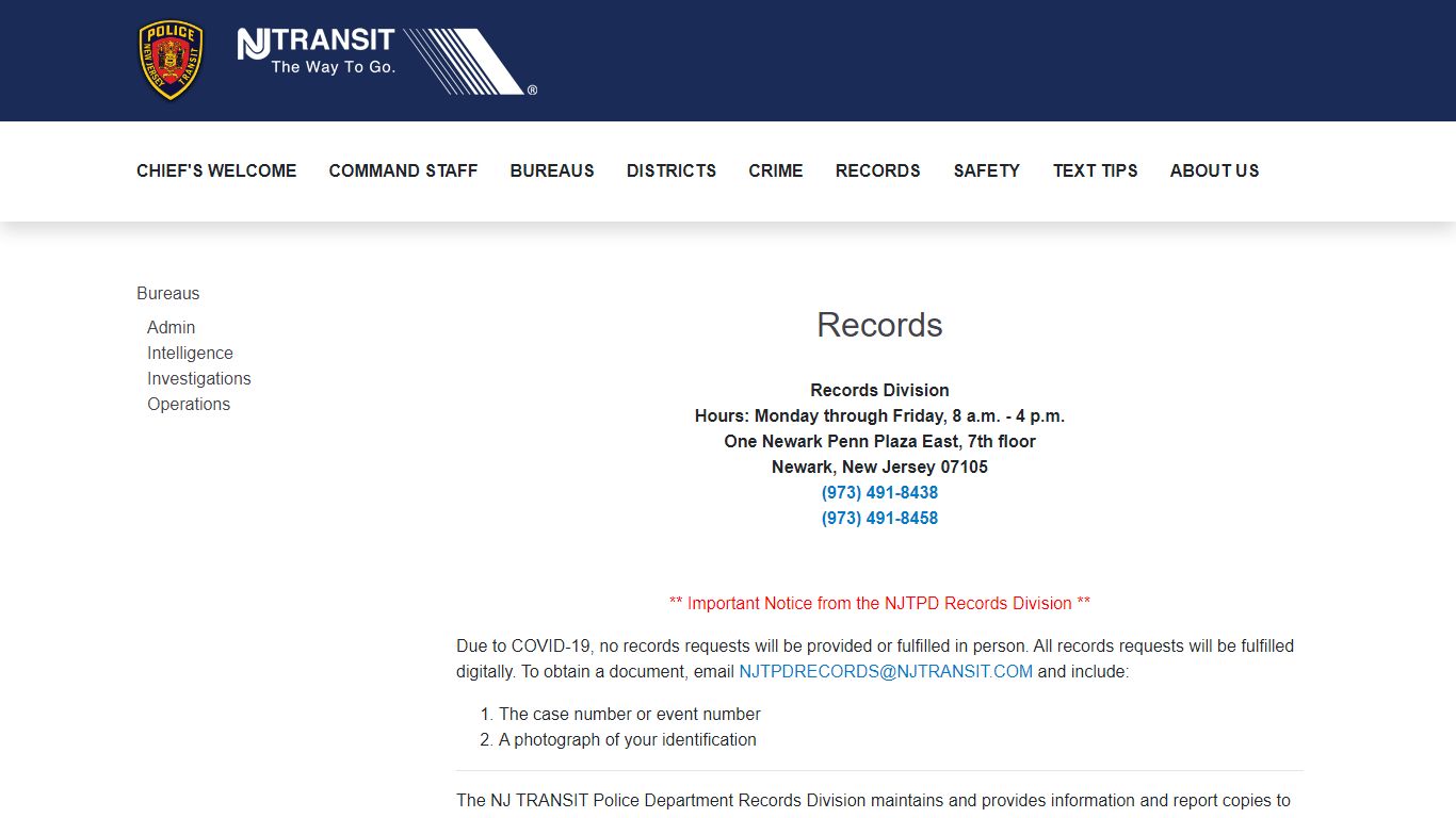 Records | NJT Police - NJ TRANSIT