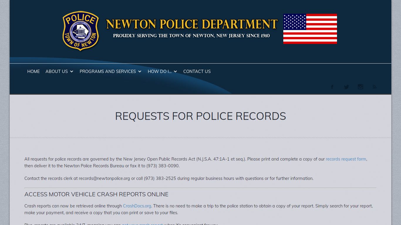 Requests for Police Records | Newton Police Department - Newton, NJ